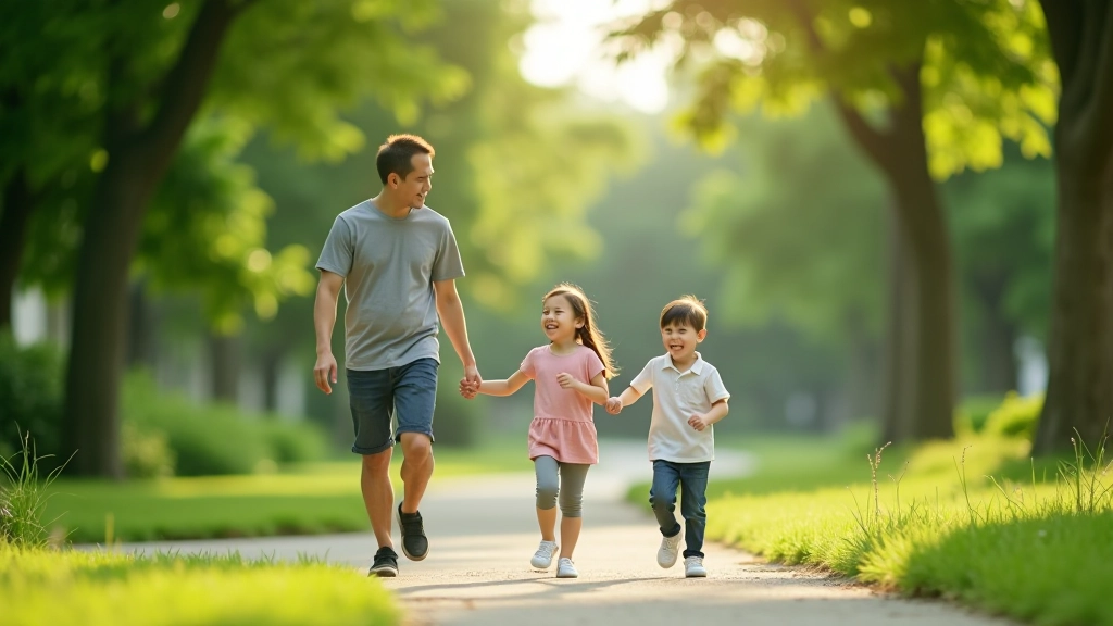 Diverse families with children exploring neighborhood park in Bishan with playground equipment and green landscaping